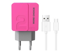 Зарядное устройство More Choice NC46m 2xUSB 2.4A + кабель MicroUSB Pink 4627151191836