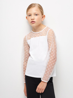 Нарядная трикотажная блузка для девочек (белый, 146) Sela