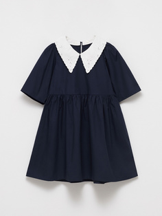 Платье с воротником из шитья для девочек (синий, 140) Sela