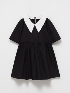 Платье с воротником из шитья для девочек (черный, 122) Sela