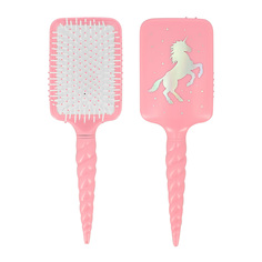Расческа для волос большая прямоугольная MISS PINKY розовая, с принтом единорог