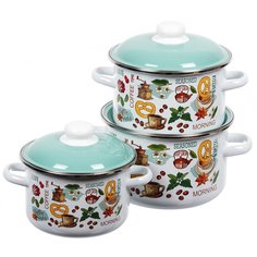 Набор эмалированной посуды 6 предметов, кастрюли 2,3,4 л, СтальЭмаль, Утренний кофе, 6KB021M, белый