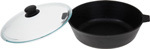 Сковорода Камская посуда у6062 чугунная 260х60 с двумя ушками со стеклянной крышкой