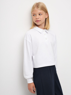Трикотажное поло с длинным рукавом для девочек (белый, 158) Sela