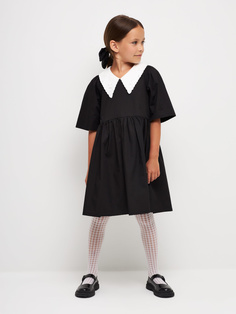 Платье с воротником из шитья для девочек (черный, 128) Sela