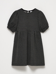 Трикотажное платье в клетку для девочек (черный, 146) Sela