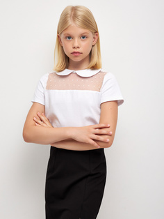 Нарядная трикотажная блузка для девочек (белый, 152) Sela