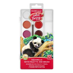 Краски акварельные ArtBerry с УФ защитой яркости, с палитрой и кистью, 12 цветов