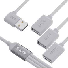Хаб USB GCR Hub 2.0 на 3 порта, 0.35m, гибкий белый GCR-53355 Green Connect