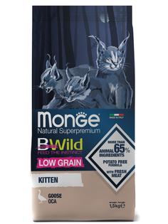 Корм сухой Monge Cat BWild LOW GRAIN Kitten низкозерновой из мяса гуся для котят 1,5 кг