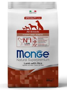 Корм сухой Monge Dog Speciality Puppy&Junior для щенков всех пород ягненок с рисом 800г