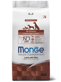 Корм сухой Monge Dog Speciality Puppy&Junior для щенков всех пород ягненок с рисом и картофелем 2,5 кг