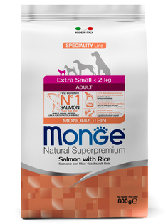 Корм сухой Monge Dog Monoprotein Extra Small для взрослых собак миниатюрных пород лосось с рисом 800г