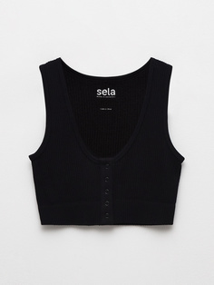 Кроп-топ в рубчик (черный, XS/S) Sela
