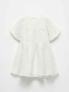 Ярусное платье с вышивкой плюмети для девочек (белый, 110) Sela