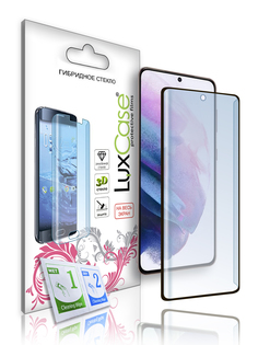 Стекло гибридное 3D LuxCase для Samsung Galaxy S21 FE, Черная рамка, Прозрачное, Front, 0,2 мм 84273