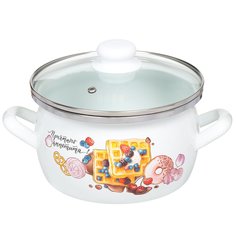 Кастрюля сталь, эмалированное покрытие, 3 л, с крышкой, Сантэкс, Десерт, 1-2430112, индукция САНТЕКС