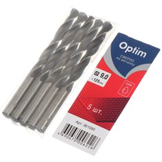 Сверло по металлу, 5 шт, Optim, диаметр 9 мм, цилиндрическое, 361090