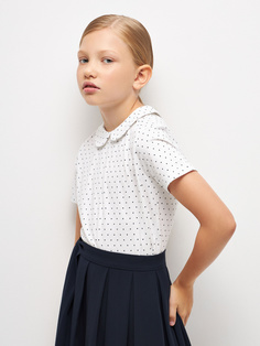 Трикотажная футболка с воротником для девочек (белый, 146) Sela