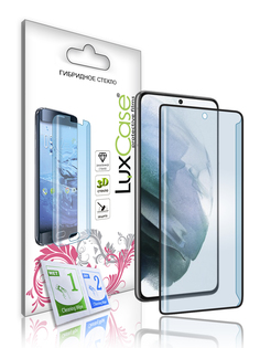 Стекло гибридное 3D LuxCase для Samsung Galaxy S21,Черная рамка, Прозрачное, Front, 0,2 мм 84136