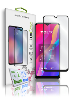 Стекло защитное 2.5D FG LuxCase для TCL 30E, Прозрачное, 0,33 мм, Чёрная рамка