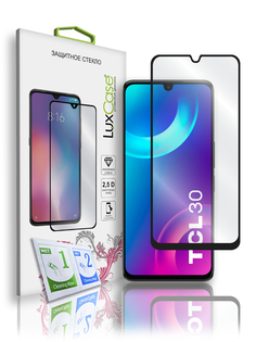 Стекло защитное 2.5D FG LuxCase для TCL 30, Прозрачное, 0,33 мм, Чёрная рамка