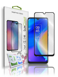 Стекло защитное 2.5D FG LuxCase для TCL 20 SE, Прозрачное, 0,33 мм, Чёрная рамка