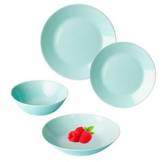 Сервиз столовый стекло, 16 предметов, на 4 персоны, Luminarc, Lilie Turquoise, Q6883, лазурный
