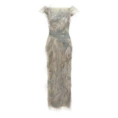 Платье с отделкой бисером и перьями Marchesa