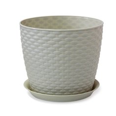 Горшок для цветов пластик, 4.7 л, 21х21х18.1 см, с поддоном, белый, Idea, Ротанг, М 3083