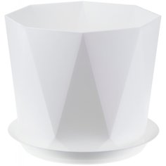 Горшок для цветов пластик, 4.7 л, 22 см, с поддоном, белый, Idea, Призма, М 3139