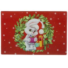 Доска разделочная стекло, 30х20 см, прямоугольная, Daniks, Кролик с подарками