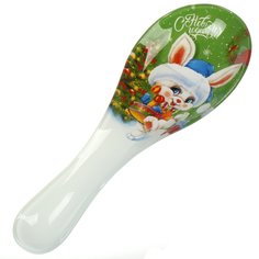 Подставка для ложки, стекло, 8х23.5 см, Daniks, Кролик с елкой