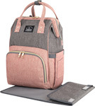 Рюкзак для мамы Brauberg MOMMY с ковриком, крепления на коляску, термокарманы, серый/бордовый, 40x26x17 см, 270821