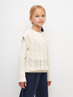 Жилет вязкой косами для девочек (белый, 164) Sela
