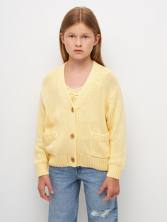 Кардиган крупной вязки для девочек (желтый, 128) Sela