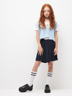 Укороченный вязаный жилет для девочек (голубой, 128) Sela