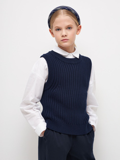 Вязаный жилет для девочек (синий, 146) Sela