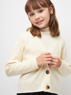 Школьный кардиган в рубчик для девочек (белый, 152) Sela