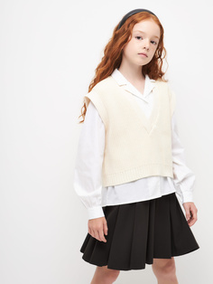 Укороченный вязаный жилет для девочек (белый, 134) Sela