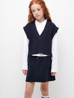 Укороченный вязаный жилет для девочек (синий, 140) Sela