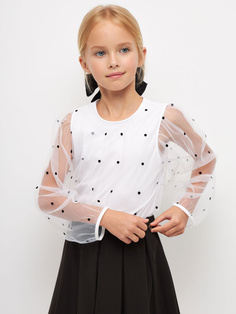 Блузка из сетки в горошек для девочек (белый, 158) Sela