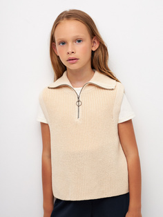 Вязаный жилет с воротником для девочек (белый, 152) Sela