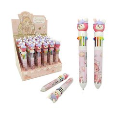 Многоцветная шариковая ручка Yimei CP-6 Клубничный кролик, с фигуркой на колпачке, 10 цветов