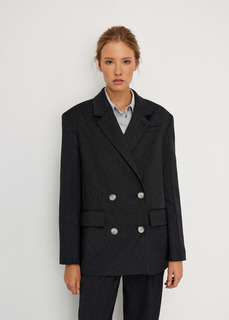 Жакет двубортный с петлей на лацкане NICEONE [Темно-синий, M]