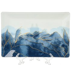 Тарелка десертная, стекло, 20х30 см, прямоугольная, Navy Leaves, Daniks, голубая