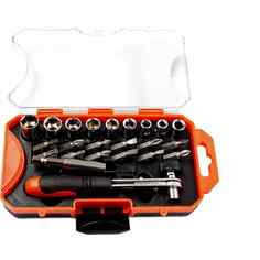 Набор трещотка с битами и головками "Сделай сам" Квалитет 23 предмета ((пластиковый футляр)