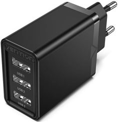Зарядное устройство сетевое Vention FEAB0-EU Сетевое зарядное устройство Vention на 3 порта USB 2.4A Черный