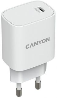 Зарядное устройство сетевое Canyon H-20 CNE-CHA20W PD 20Вт, защита от перегрузки, перегрева, перенапряжения, белый