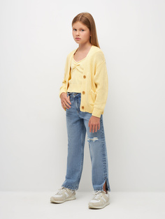 Рваные широкие джинсы для девочек (голубой, 134) Sela